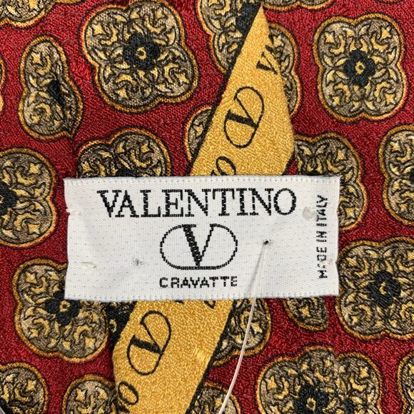 VALENTINO Burgundy & Taupe Tapestry Silk Tie - Picture 4 of 4